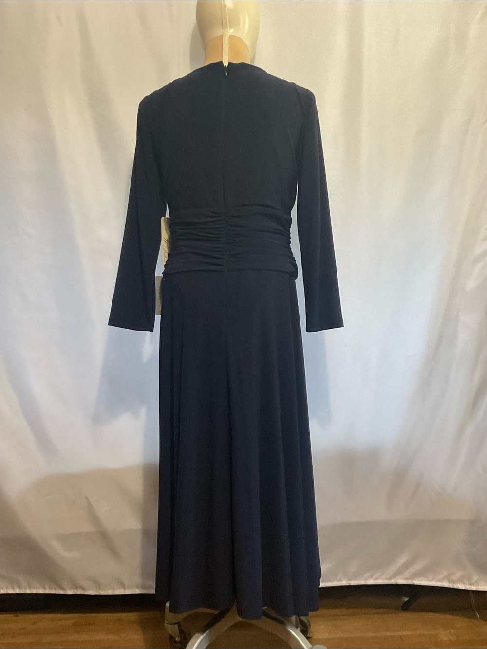 Eliza J Navy Blue Faux Wrap Maxi Dress Size 14 NWT 3/4 Sleeve Ruched Waist Forma - Picture 4 of 9